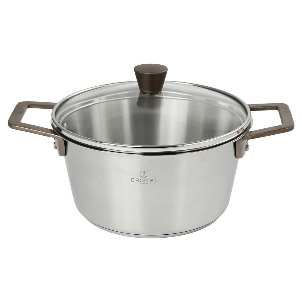 Faitout Inox Brossé Anses Cuivrées Couvercle OFFERT - CRISTEL