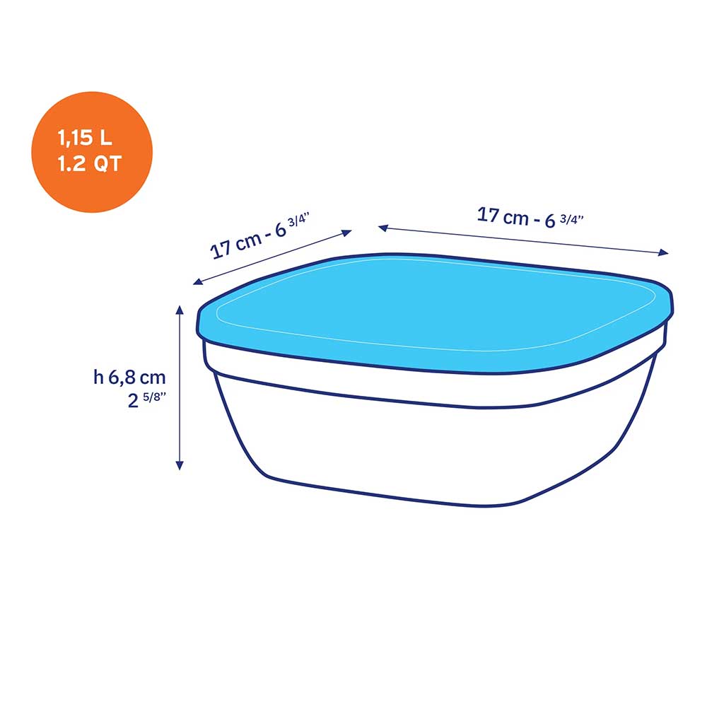 Mesures de la boite de conservation Freshbox 1.15L DURALEX