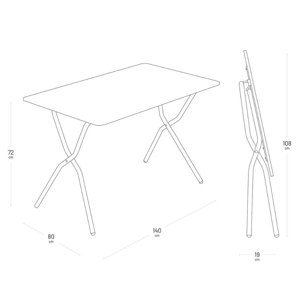 Dimensions de la table de jardin pliante Balcony 140 Lafuma