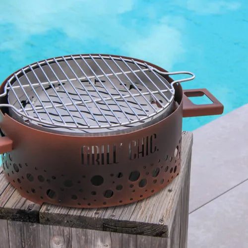 P'tit Grill Barbecue de Table Acier - GRILL CHIC imitiation corten piscine