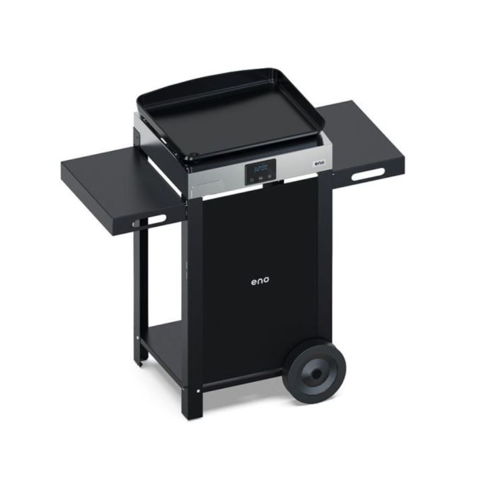 Plancha électrique INITIAL 50 sur chariot ENO avec tablettes amovibles et écran digital.