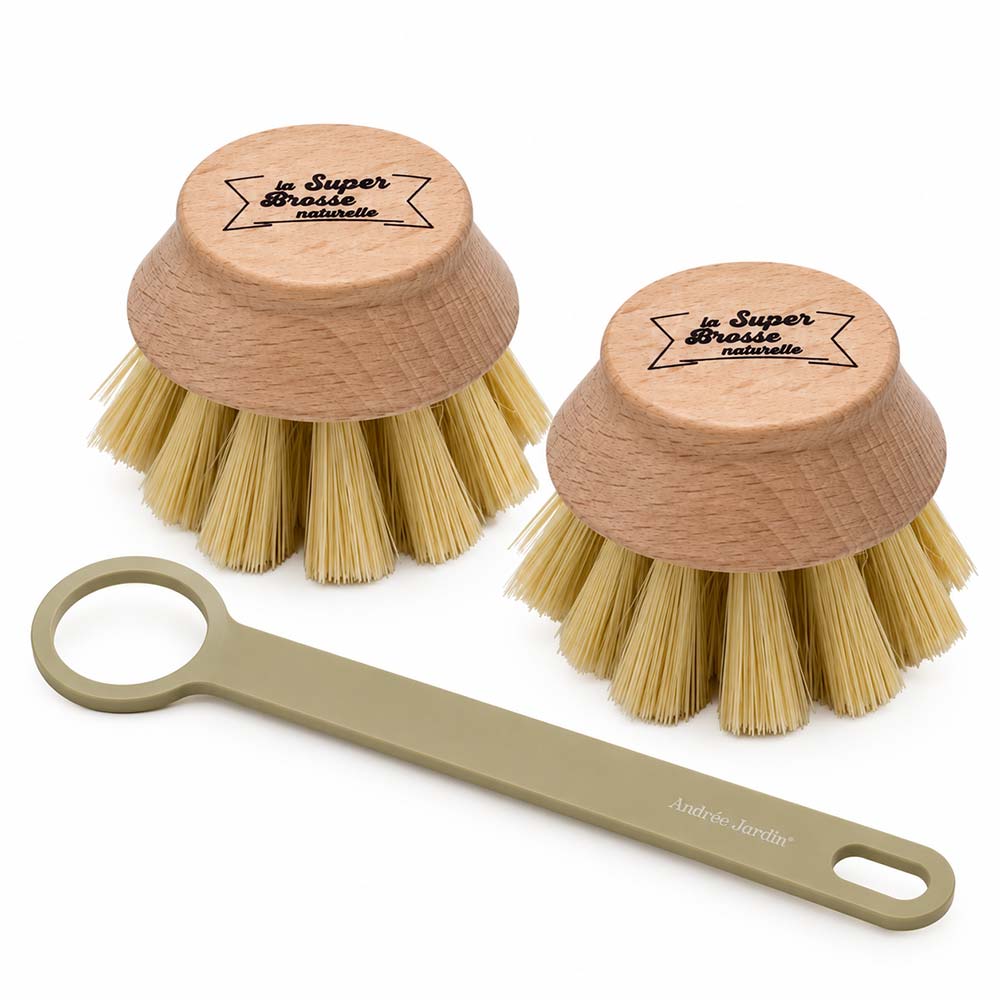 Lot de 2 SUPER brosses vaisselle et manche Beige Sable – ANDRÉE JARDIN