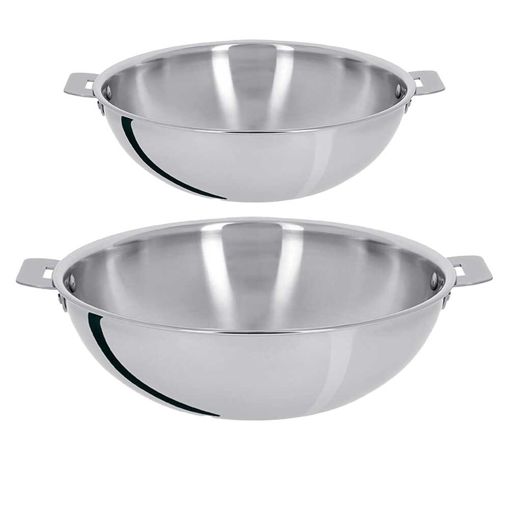 Lot de 2 Woks inox Casteline poignée amovible - CRISTEL