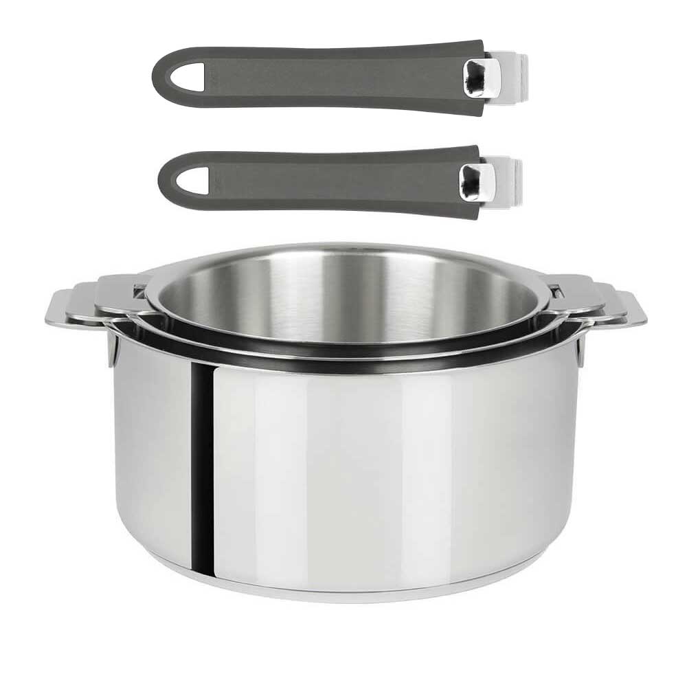 Lot 3 Casseroles Mutine avec 2 poignées gris Mutine INCLUSES - CRISTEL