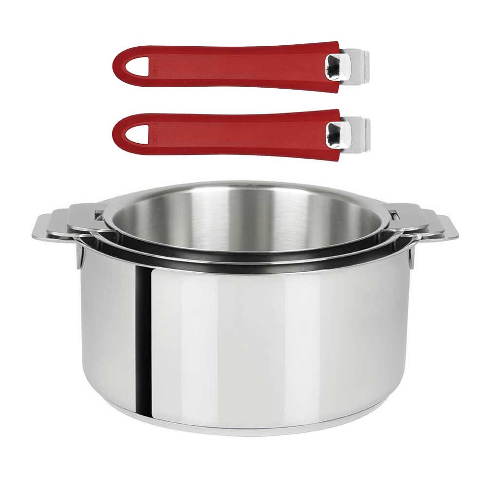 Lot 3 Casseroles Mutine avec 2 poignées rouge framboise Mutine INCLUSES - CRISTEL