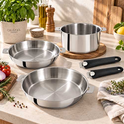 Lot 3 pièces inox Mutine avec 2 poignées OFFERTES - CRISTEL en promotion