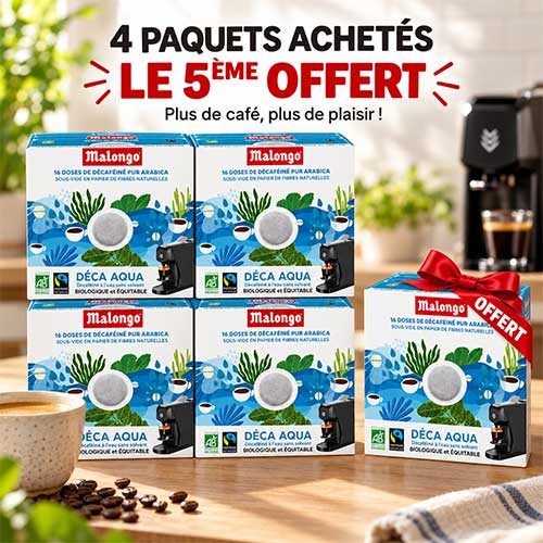 Lot de 80 dosettes café décaféiné Déca Aqua - Machine EOH - MALONGO Promo