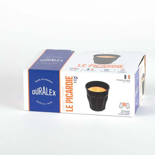 Lot de 6 verres noir 9 cl - PICARDIE - DURALEX verre teinté dans la masse
