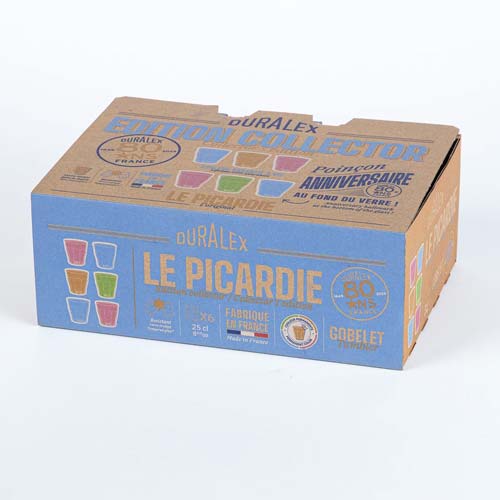 Lot de 6 verres 25 cl Colorés - PICARDIE - DURALEX coffret 80 ans anniversaire