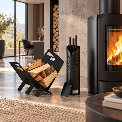 Lot serviteur de cheminée et range-bûches Moderne noir – LE MARQUIER offre