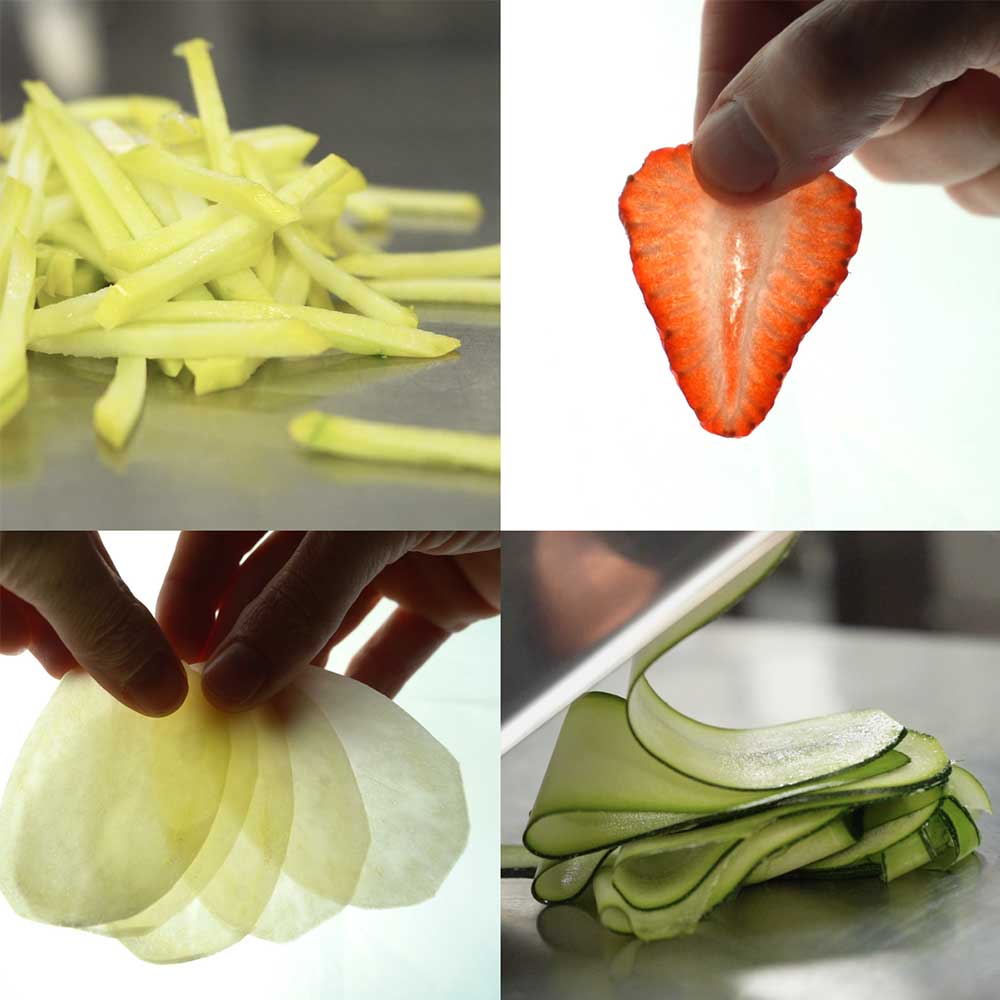 Coupes avec la mandoline inox professionnelle 38 lames - LOUIS TELLIER