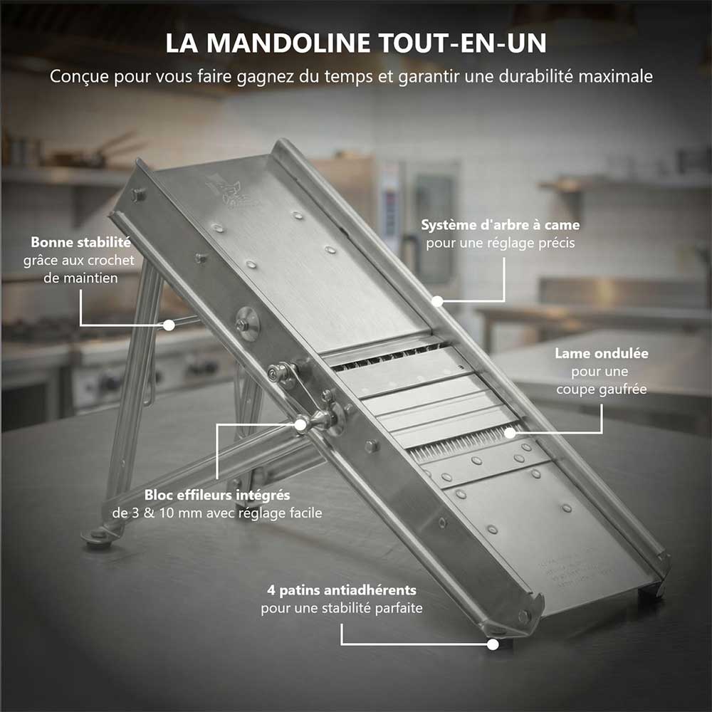 Mandoline Inox Professionnelle avec Chariot 3 & 10 mm - Louis Tellier pas cher