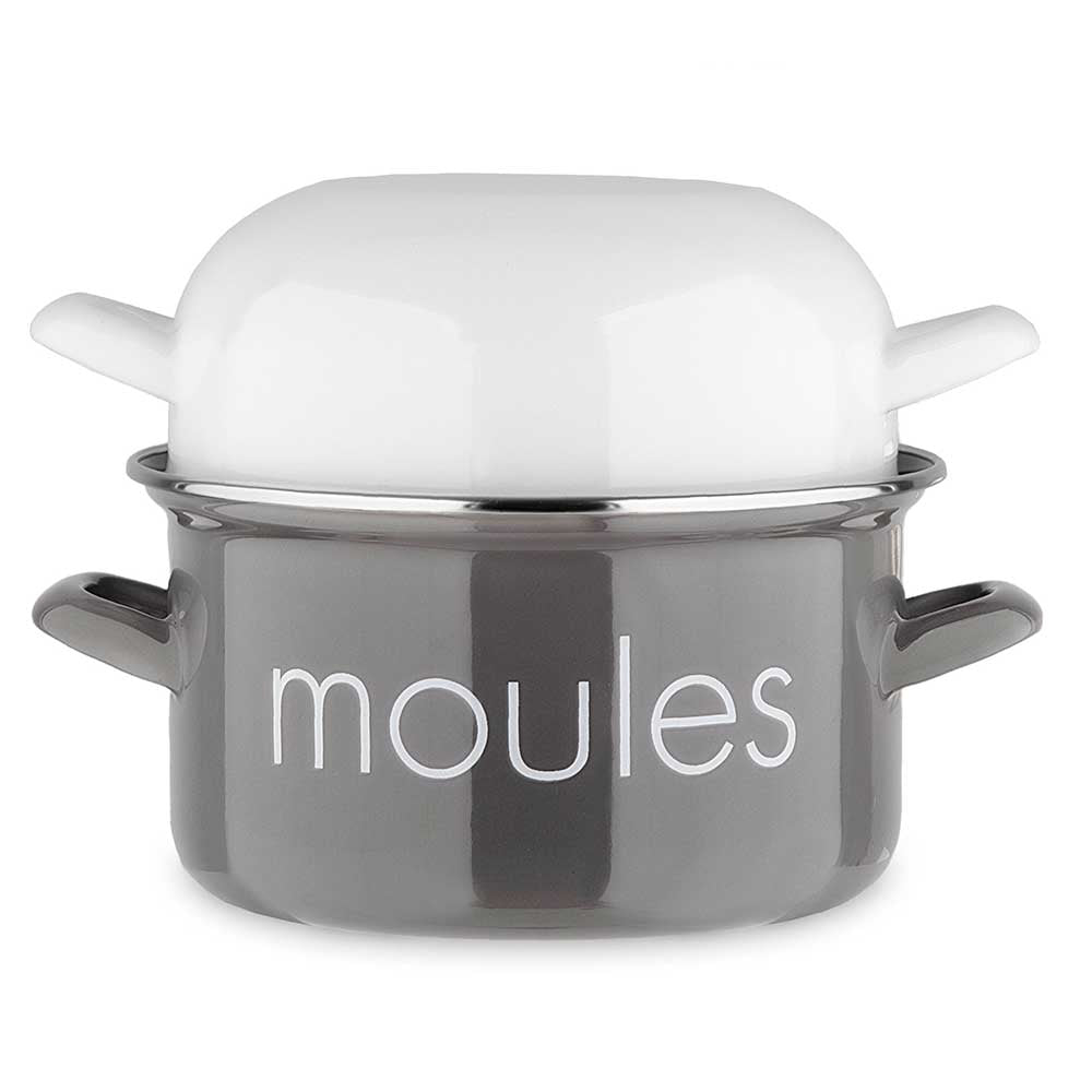 Marmite à moules grise et couvercle blanc - BAUMALU