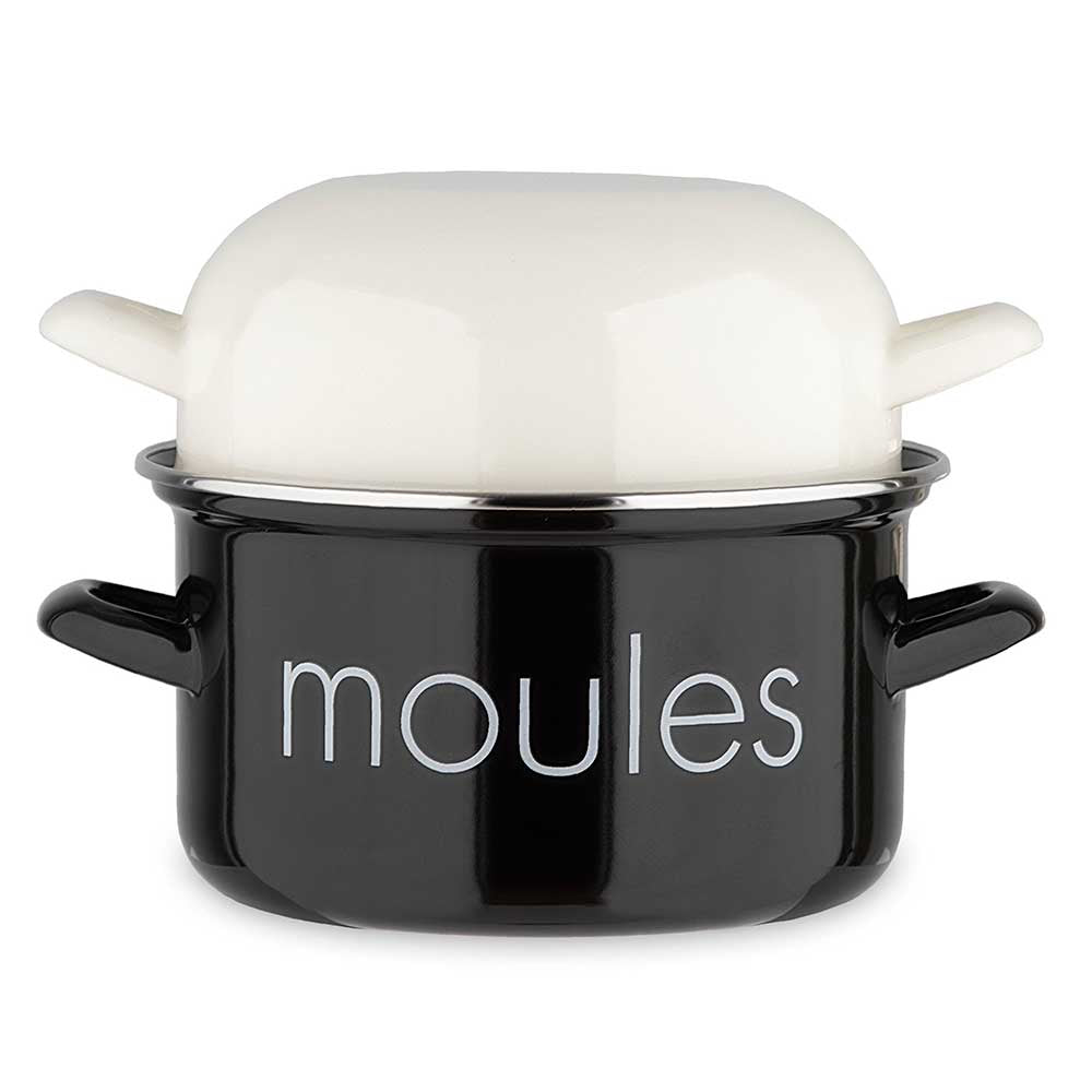 Marmite à moules noire et couvercle blanc - BAUMALU