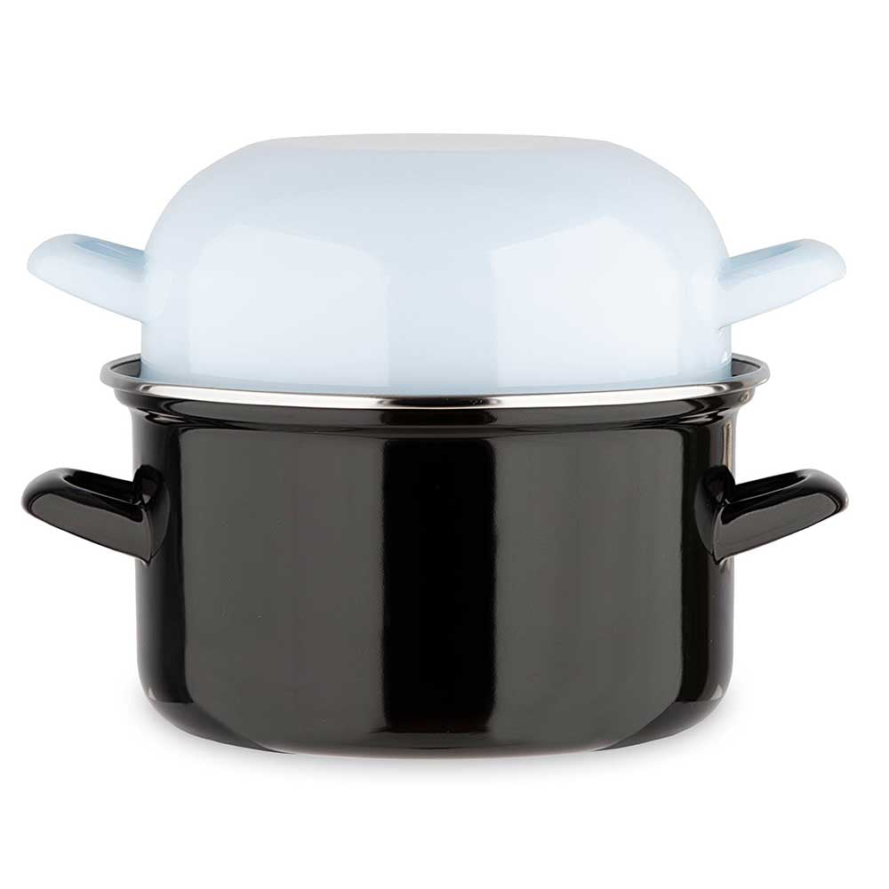 Marmite à moules noire et couvercle bleu - BAUMALU