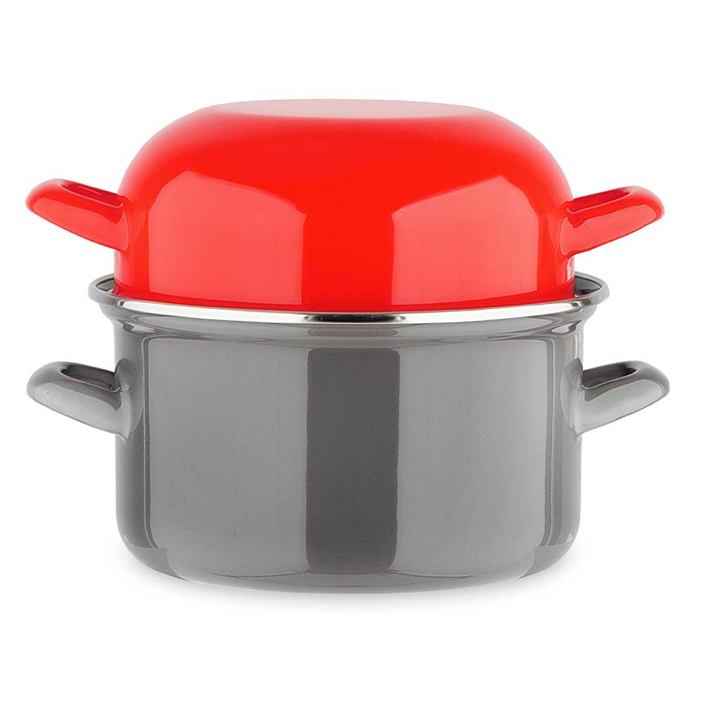 Marmite à moules grise et couvercle rouge - BAUMALU
