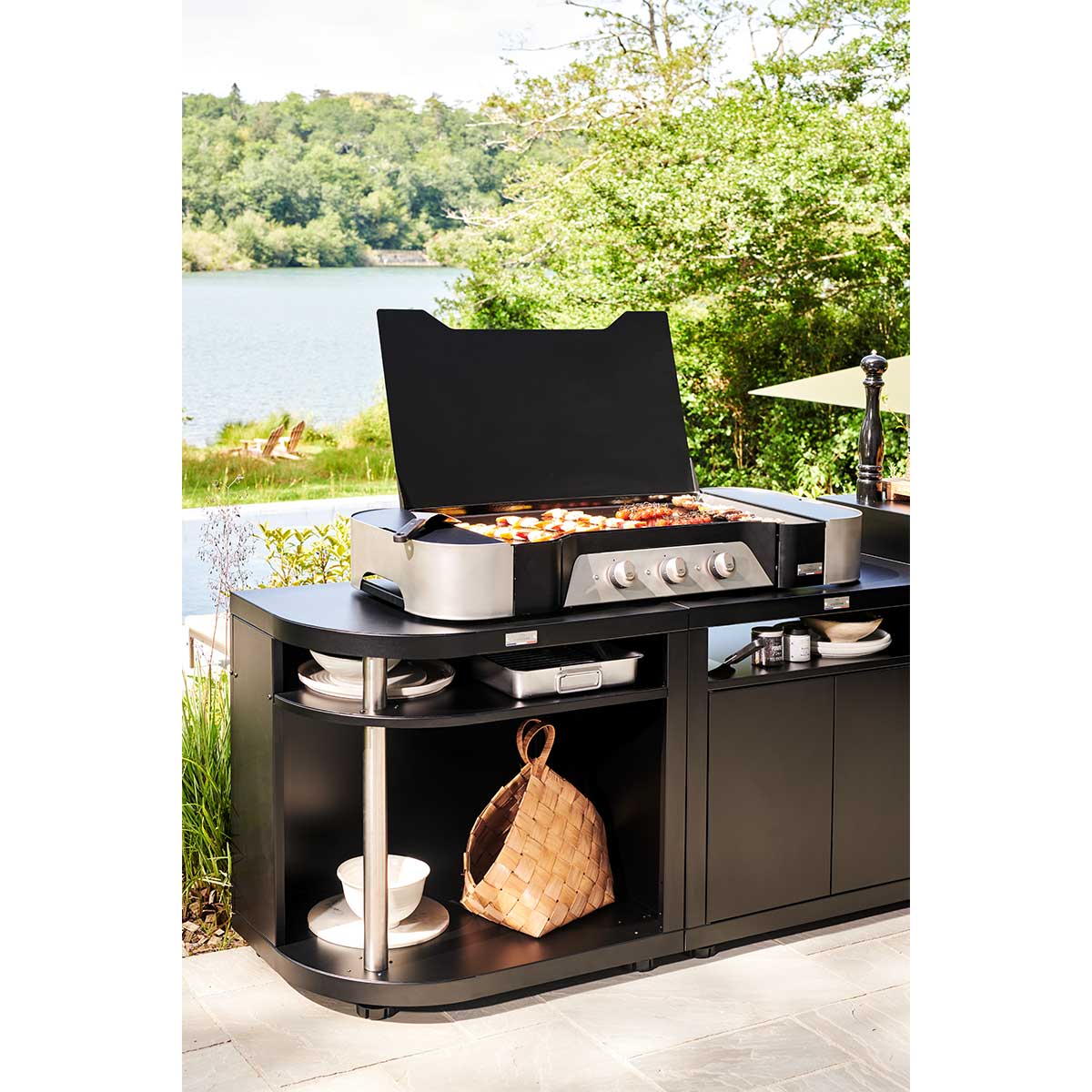 Meuble Cuisson arrondi Gauche 80 x 55 cm Noir pas cher - LE MARQUIER