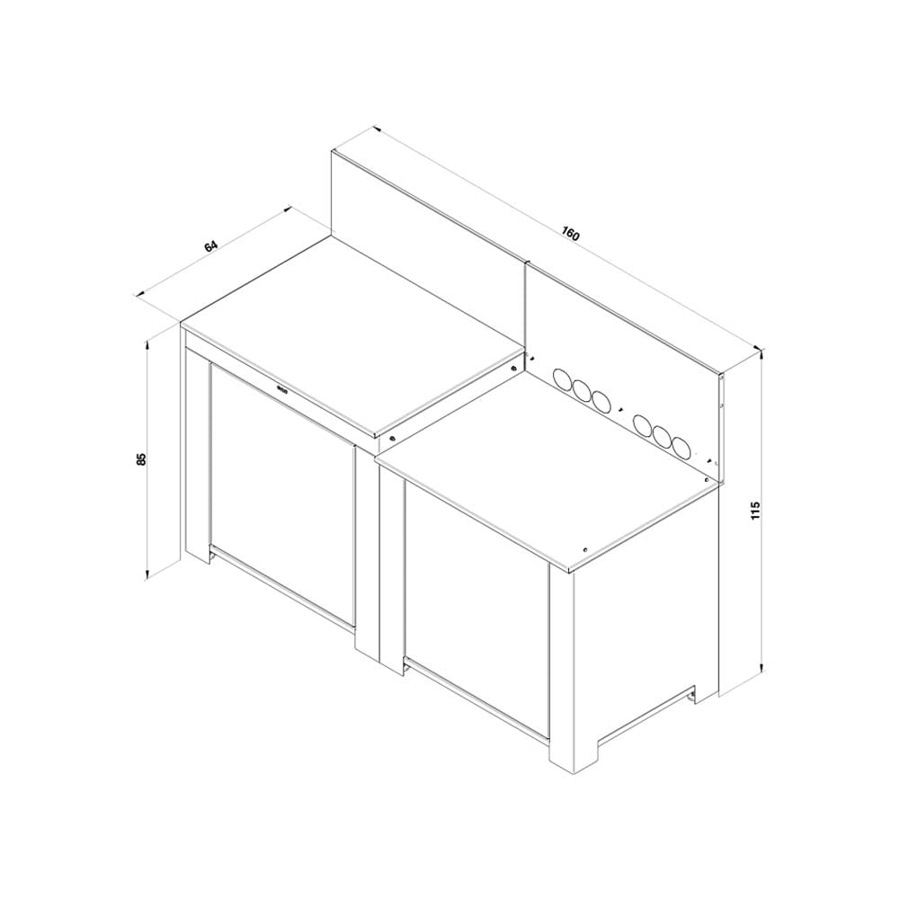 Cuisine Essential 2 Modules Vert Sauge - ENO plan dimensions