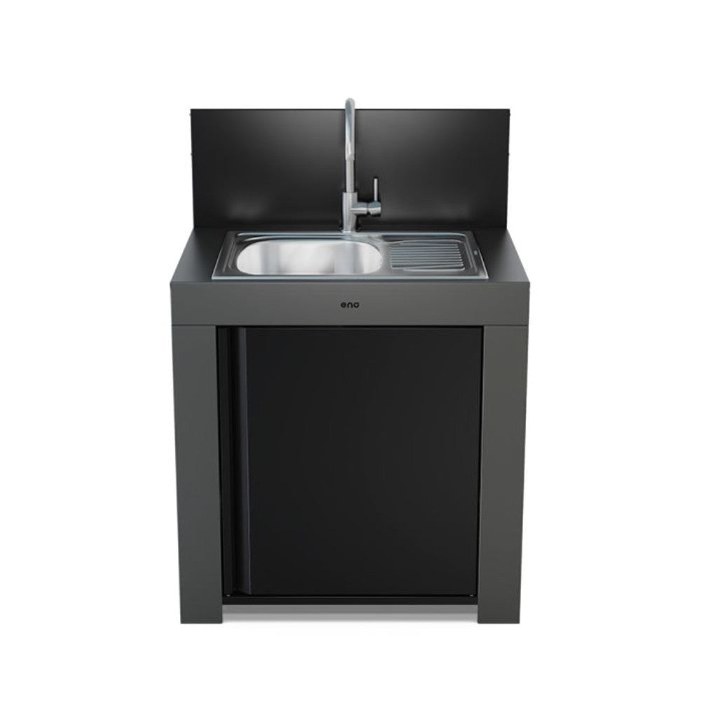Meuble Évier avec Égouttoir 80 cm Gris Cargo – ENO, un évier inox pratique avec mitigeur et rangement intégré, idéal pour une cuisine extérieure.