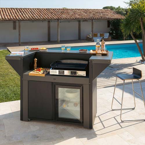 Meuble FELIX ILOT 120 cm Gris Cargo Comptoir et frigo - ENO espace convivial