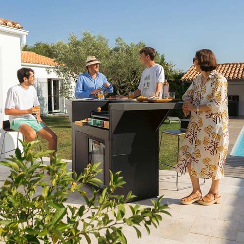 Meuble FELIX ILOT 120 cm Gris Cargo Comptoir et frigo - ENO bar cuisine d'été