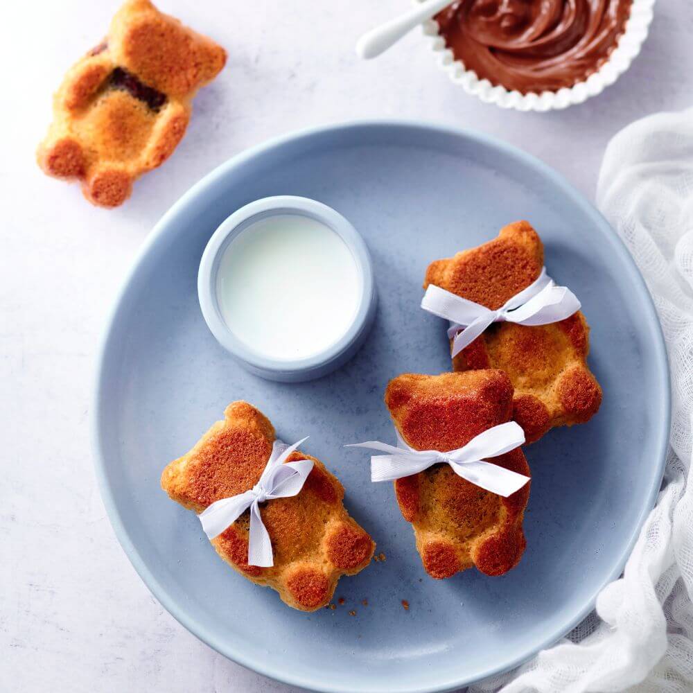 Mini cakes en forme d’oursons réalisés avec le moule Flexipan