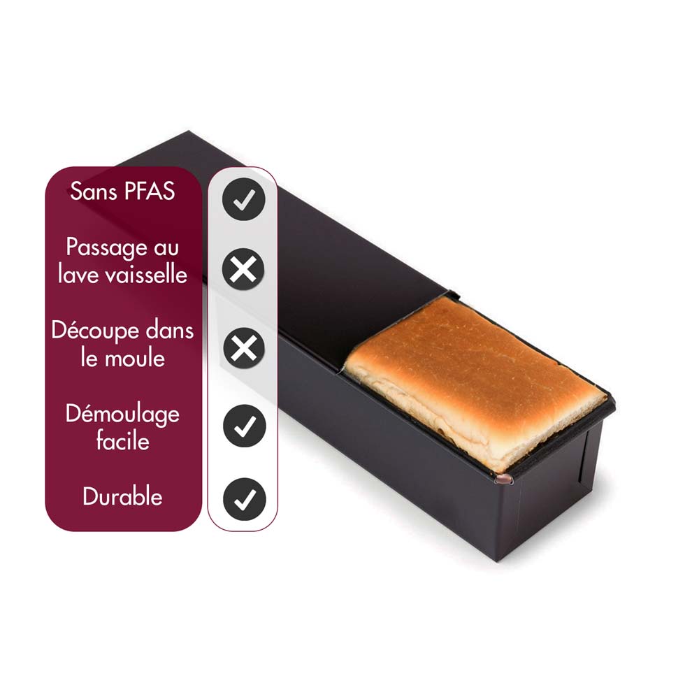Moule à pain de mie avec couvercle 400 x 105 mm antiadhérent - GOBEL sans PFAS démoulage facile