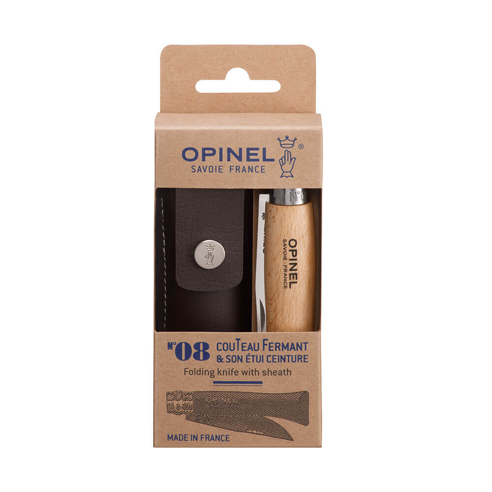 Couteau pliant n°8 Inox avec étui en cuir - OPINEL