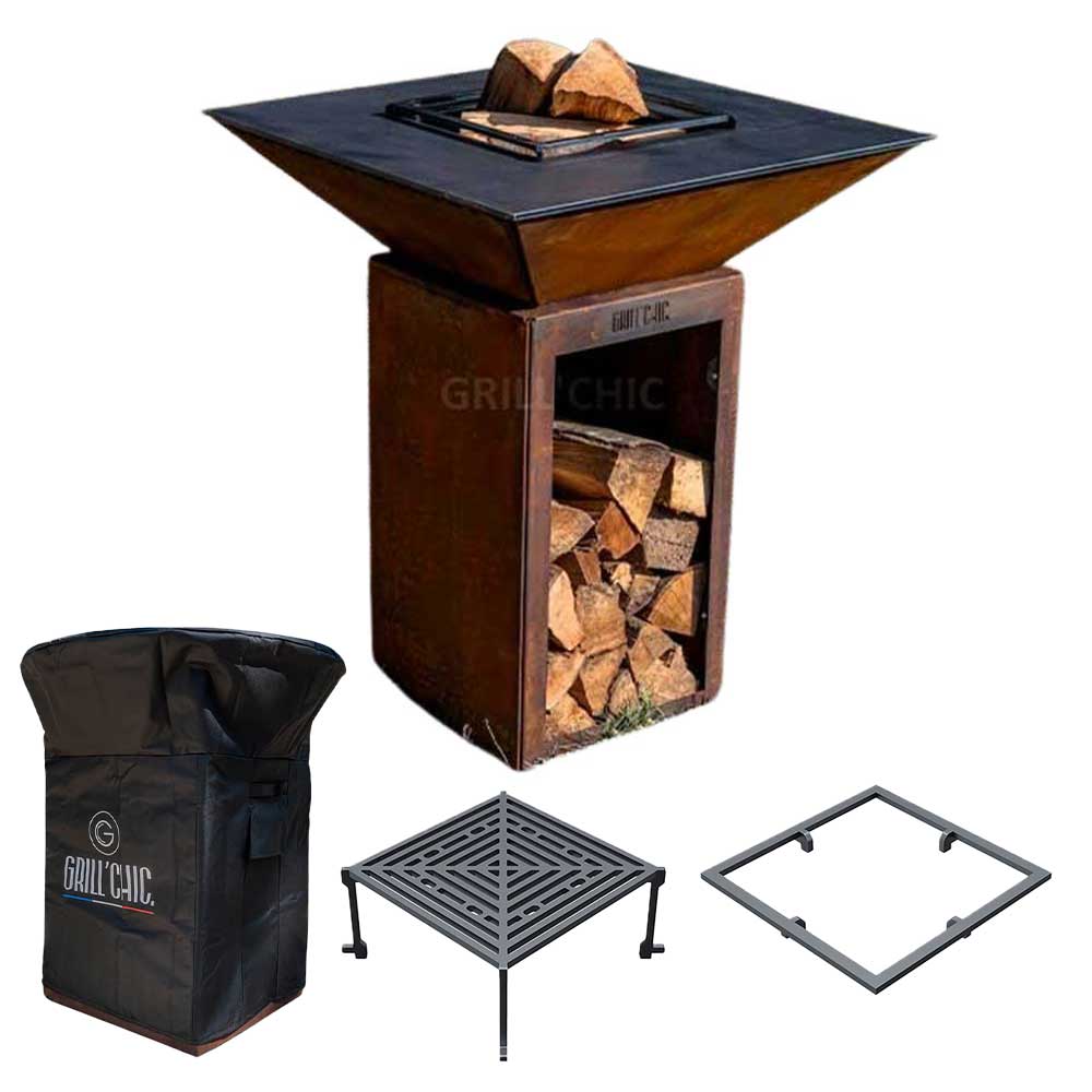 Pack Printemps Brasero Cévenol Carré BOIS CORTEN 74 x 90 cm - GRILL CHIC