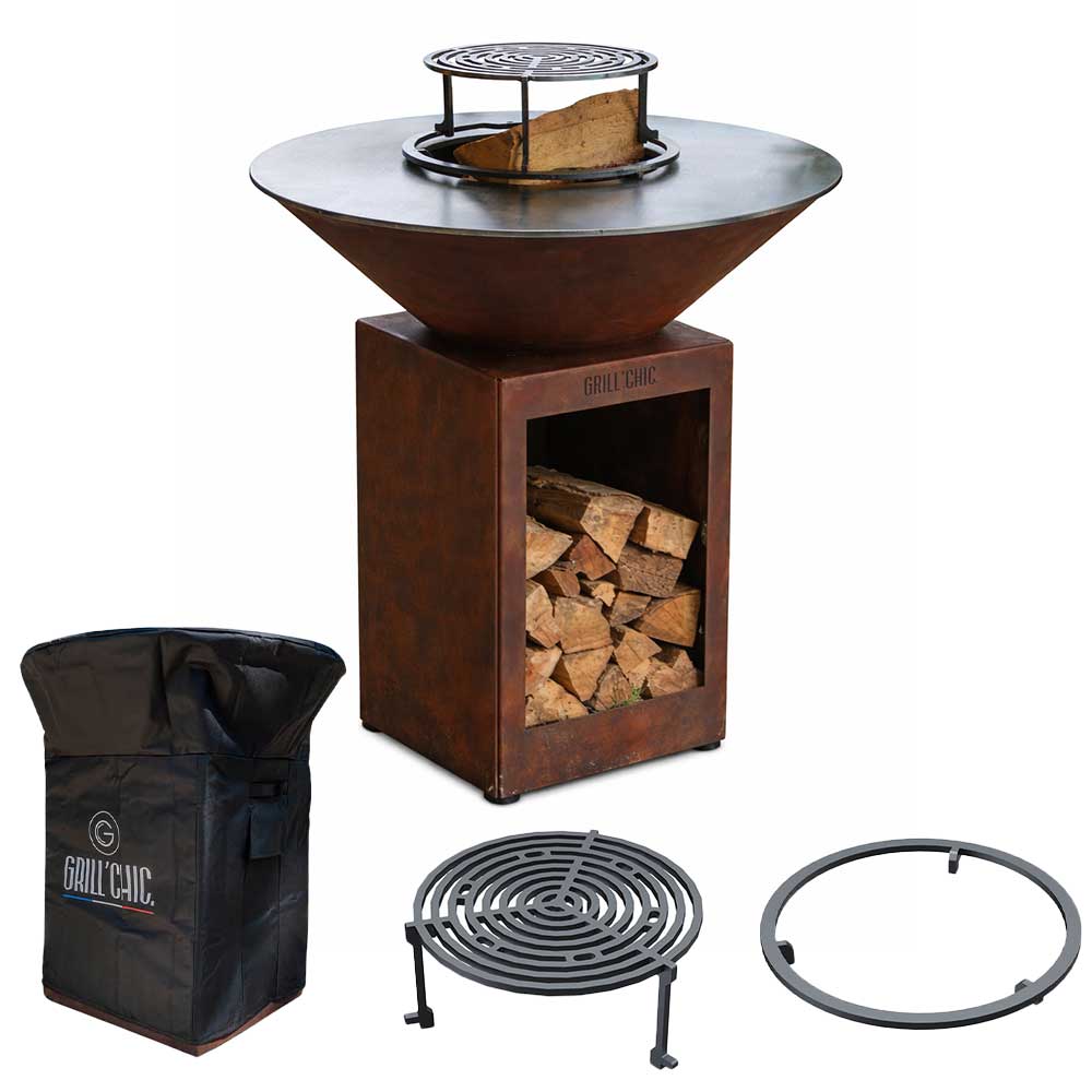 Pack Printemps Brasero Cévenol Rond BOIS CORTEN 74 x 90 cm - GRILL CHIC