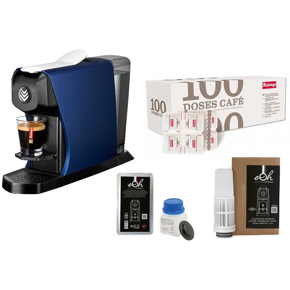 Pack Tranquillité Machine à café EOH Bleu nuit avec accessoires et café - MALONGO