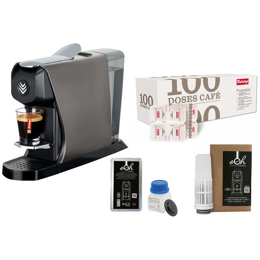 Pack Tranquillité Machine à café EOH gris mat avec accessoires et café - MALONGO