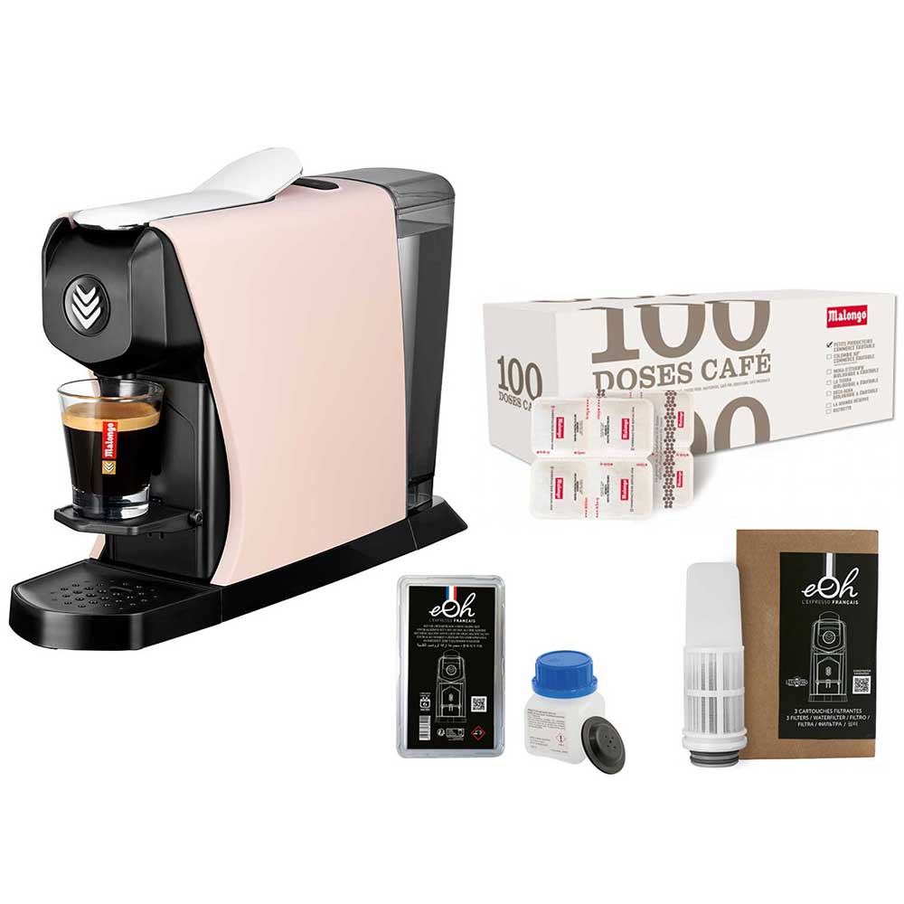 Pack Tranquillité Machine à café EOH rose avec accessoires et café - MALONGO