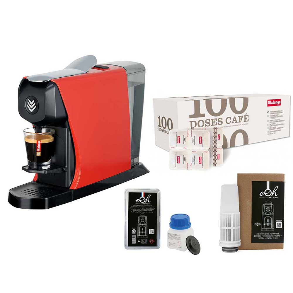 Pack Tranquillité Machine à café EOH rouge avec accessoires et café - MALONGO