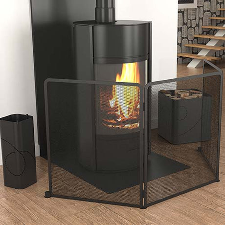 Pare-feu pour cheminée ou poêle TERZA - DIXNEUF acier noir protection maximale trois vantaux