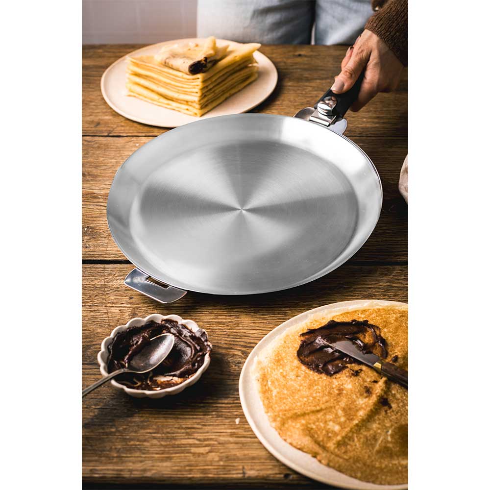 Poêle à crêpes inox poignée amovible Mutine - CRISTEL super promo