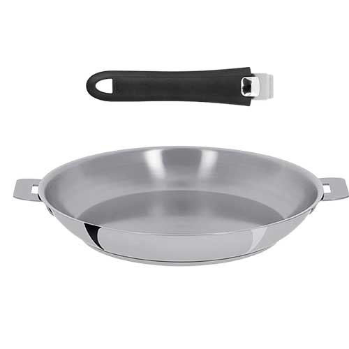 Lot Poêle inox Mutine avec 1 poignée amovible - CRISTEL