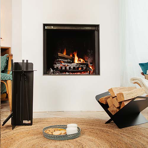 Range-bûches Moderne droit Noir - LE MARQUIER design moderne cheminée feu