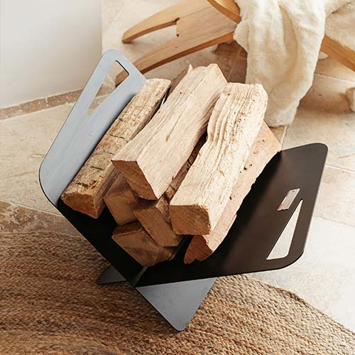 Range-bûches Moderne droit Noir - LE MARQUIER bêche et bois rangement