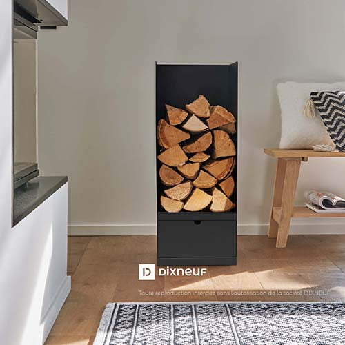 Range-bûches noir MISTER - DIXNEUF rangement acier pratique robuste peu salissant