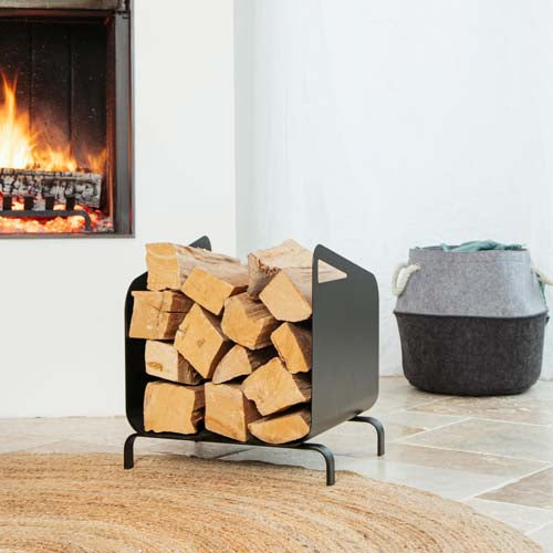 Range-bûches bas Fjord noir - LE MARQUIER rangement décoration feu cheminée poêle