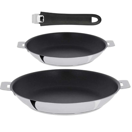 Série 2 Poêles antiadhésives inox Mutine avec 1 poignée OFFERTE - CRISTEL