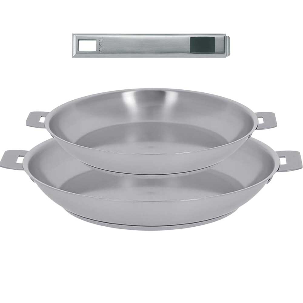 Série de 2 Poêles inox STRATE avec poignée OFFERTE - CRISTEL