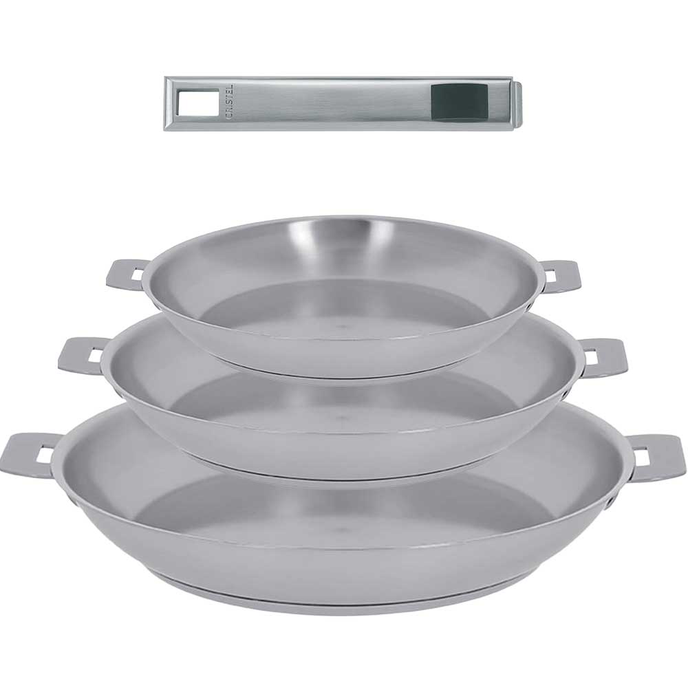 Série de 3 Poêles inox STRATE avec poignée OFFERTE - CRISTEL