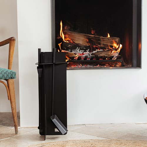 Serviteur Moderne droit Noir - LE MARQUIER feu de cheminée pratique pelle balai bûche
