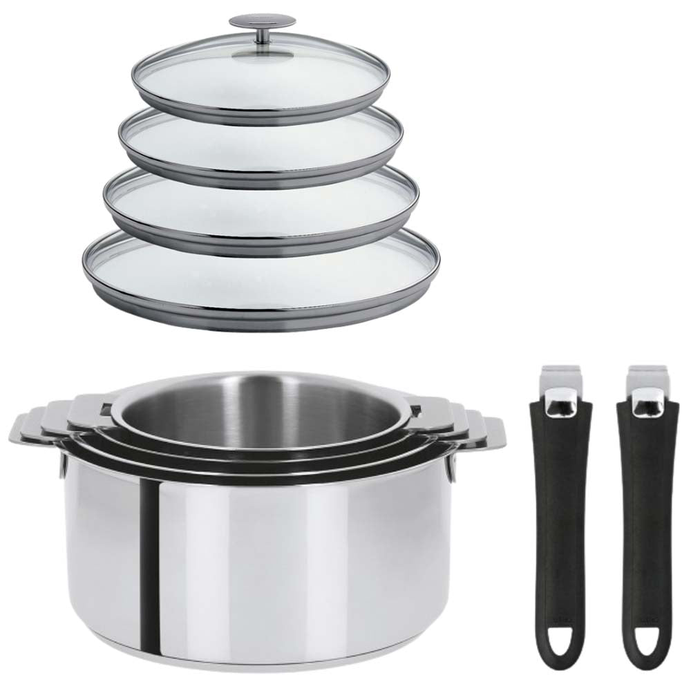 Lot de 4 Casseroles Mutine avec 2 poignées noir et 4 couvercles - CRISTEL
