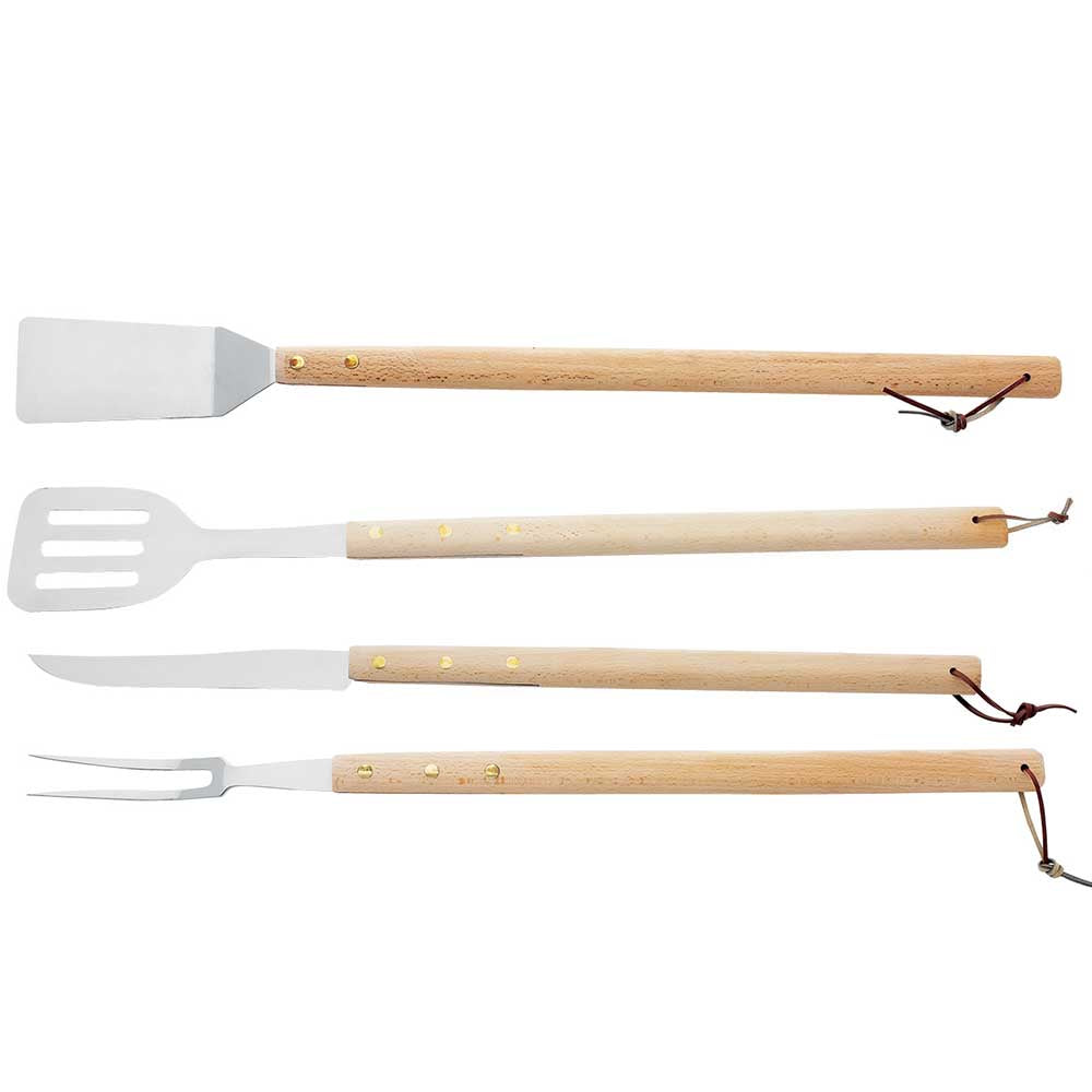 Lot De 4 Poignées De Brosse Barbecue En Bois Verni - Manche Remplacement Robuste Pour Outils De Cuisine
