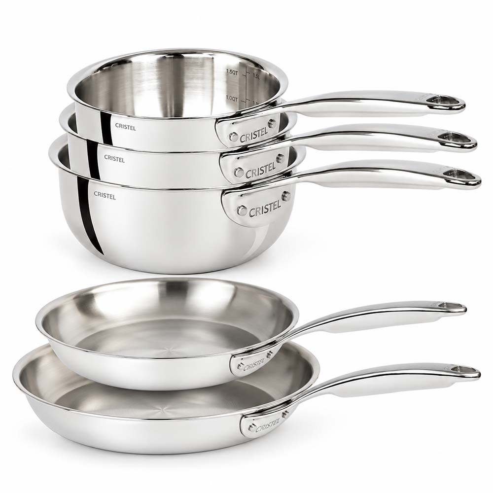 Lot de 3 Casseroles et 2 Poêles Inox CASTEL'PRO - CRISTEL