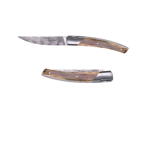 Couteau pliant Le Thiers Damas Croûte Mammouth avec Etui en cuir OFFERT - GOYON-CHAZEAU