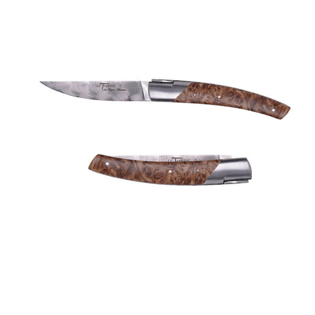 Couteau pliant Le Thiers Pirou Damas Noyer avec Etui en cuir OFFERT - GOYON-CHAZEAU
